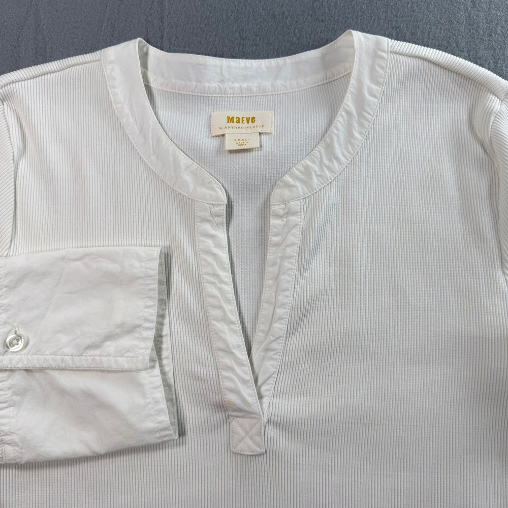 Maeve Anthropologie Popover Top Women Small White Ribbed Cuffed Capsule Wardrobe - Picture 10 of 11